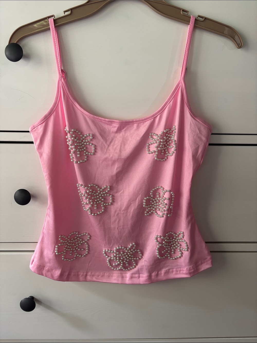 Pink Pearl-Embellished Cami Tank Top